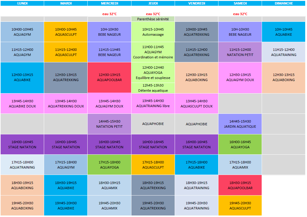 Planning Aquabecool Eysines Planning Aquabecool Eysines